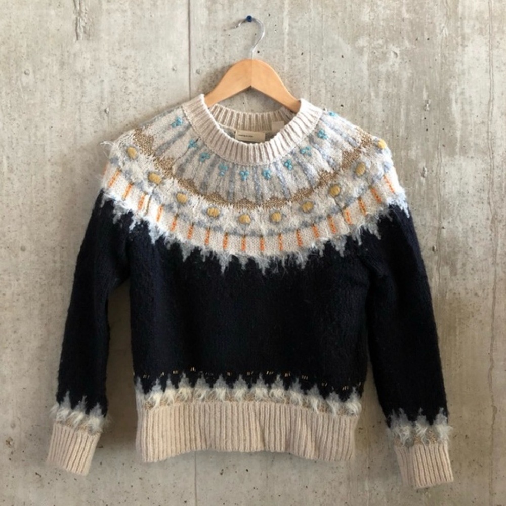 Anthropologie Black and Cream Patterned Sweater